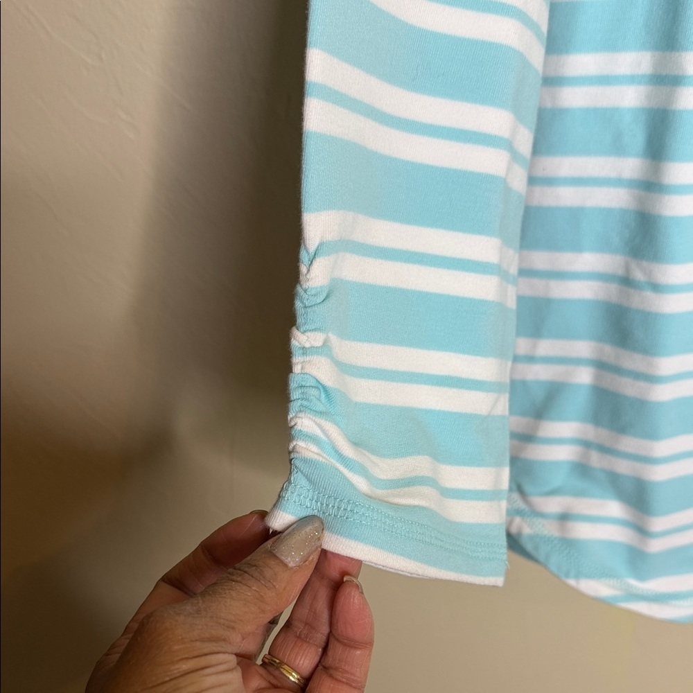 T by Talbots Women's Striped Top - Light Blue and White - Picture 5 of 8